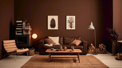 A radiant chocolate brown wall, exuding warmth and earthy simplicity without any furniture.