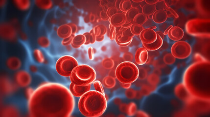 Close-up of blood flow of blood cells, white blood cells, red blood cells - obrazy, fototapety, plakaty