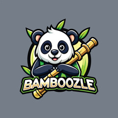 vector logo illustration panda and bamboo mascot cartoon style
