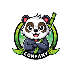 vector logo illustration panda and bamboo mascot cartoon style