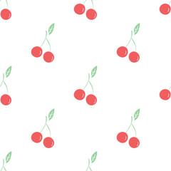 Seamless cherry pattern. Doodle vector with red cherry icons. Vintage cherry pattern