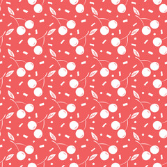 Seamless cherry pattern. Doodle vector with red cherry icons. Vintage cherry pattern