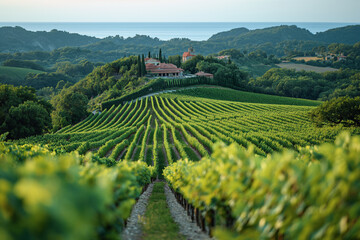 View of the vineyards on the hillsides near the village