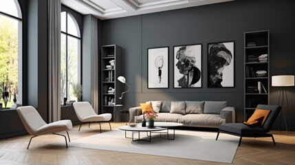 A radiant steel gray wall, defining a space with modern simplicity and sophistication without any furniture.