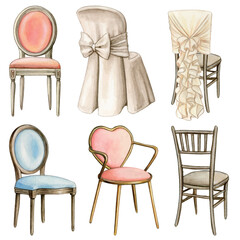 Watercolor vintage chair elegant collection