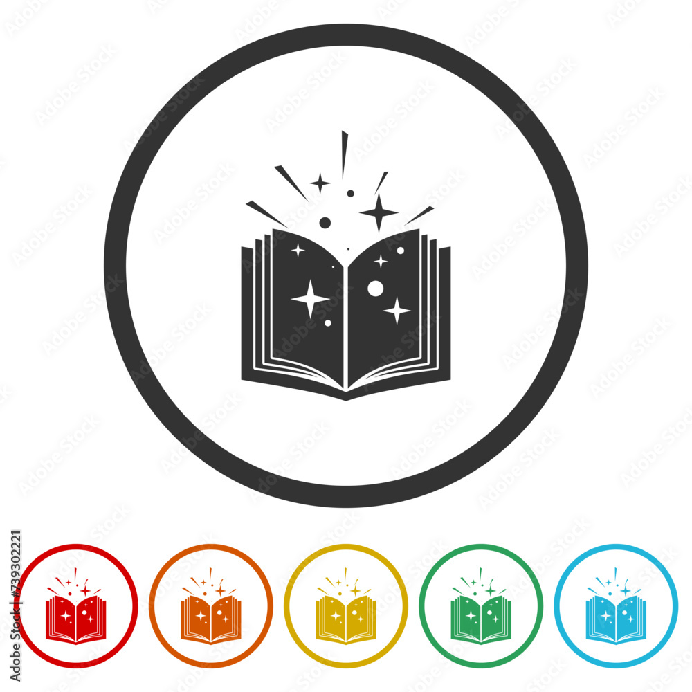 Poster magic spell book icon. set icons in color circle buttons