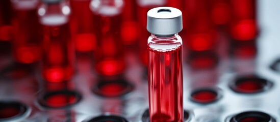 Eerie red liquid bottle representing blood donation campaign in medical facilities