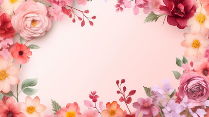 Naklejka premium Empty flower frame with copy space for design of greeting card or invitation