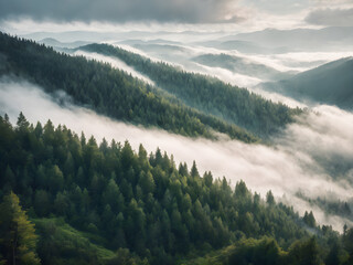 Morning Mist Over Alpine Mountains