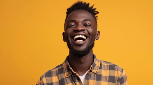 Joyful East African Man, Isolated on Solid Background - Copy Space Included