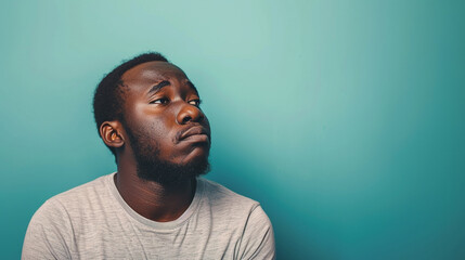Obraz premium East African Man Exuding Regret and Remorse, Isolated on Solid Background - Copy Space Available