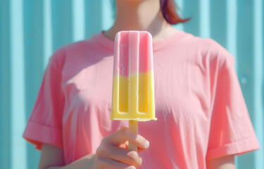 woman holding ice cream, Indulging Delight: Woman Holding Ice Cream Cone