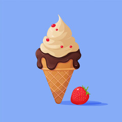 Ice cream in a waffle cup. Vector illustration of coffee and chocolate flavored ice cream