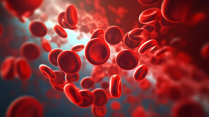 3D rendering of red blood cells in vein with depth of field