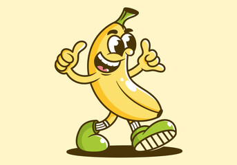 Cute banana mascot character cartoon in yellow color illustration. Isolated background