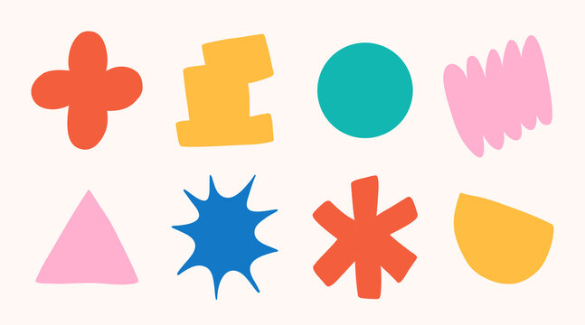 Naklejki Abstract cloud and flower shapes sticker pack. Groovy funky flower, bubble, star, loop, waves in trendy retro 90s 00s cartoon style. Vector illustration with floraland blob elements.