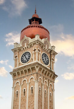 The clock tower of Sultan Abdul Samad Building, a late-19th century building located along Jalan Raja in front of Dataran Merdeka in Kuala Lumpur, Malaysia. 