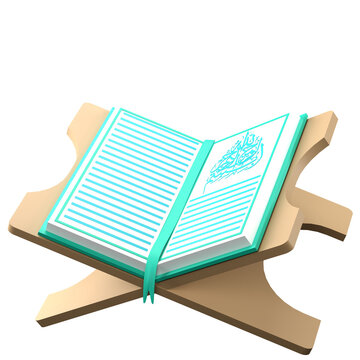 3D illustration of Al-Quran for Ramadan and Eid Mubarak. Object on a transparent background.