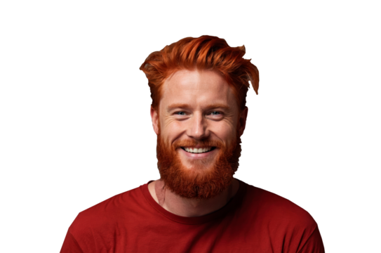 red haired serious young male looks confidently at camera - Powered by Adobe