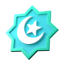 3D illustration of badge for Ramadan and Eid Mubarak. Object on a transparent background.