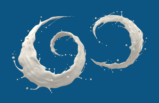 Milk spiral liquid splash, White wave isolated on background, 3D rendering.