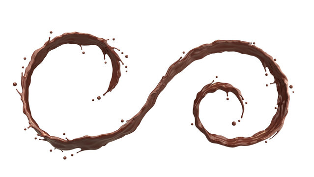 Dark Chocolate Flowing splash in spiral shape with clipping path, 3D rendering.