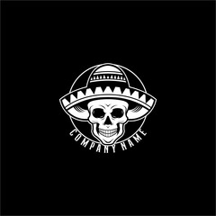 Mexican Skull Fiesta: Día de Los Muertos Sombrero Cartoon Logo with Vibrant Vector Illustration