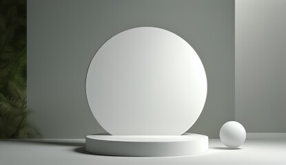 white podium for products with circular shapes and plants