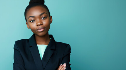 West African Businesswoman, Isolated on Solid Background - Copy Space Provided