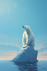 White bear sitting on small melting iceberg in the ocean. Polar bear at north - 739307225