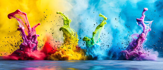 A colorful explosion at the Holi festival, a celebration of color and joy, a vibrant scene of paint and happiness in motion