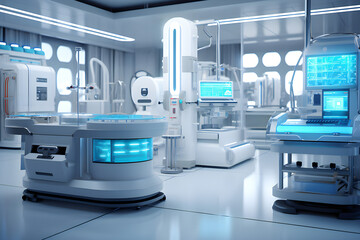 futuristic chemical laboratory, technological composition,  generated by AI. 3D illustration