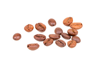 Scattered roasting coffee beans isolate