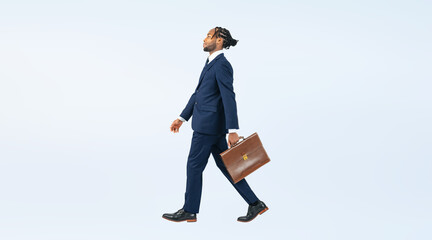 Full body photo of a walking black businessman. (We also sell PNGs that are cropped and have...