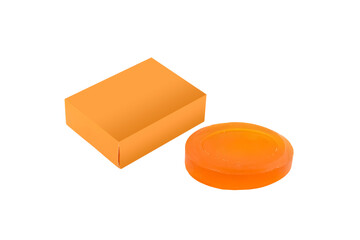 piece of toilet soap on a white background with a packaging box