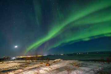 scenic view of aurora bolrealis over Iceland