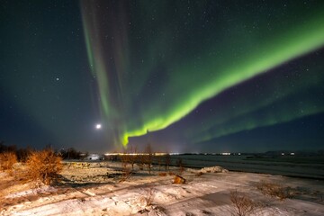 scenic view of aurora bolrealis over Iceland
