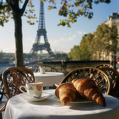 Croissants and coffee on the table