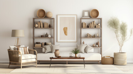 sofa, bookshelf, modern living room