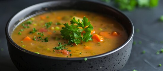 Delicious and comforting creamy carrot soup garnished with parsley in a white bowl