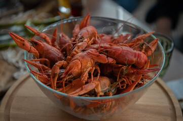 red boiled crayfish in a plate