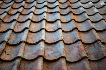 Close up view roof tiles of a house.