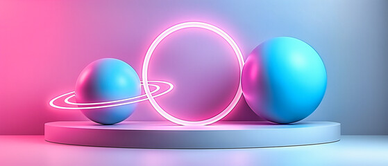 A neon spectacle, abstract and futuristic, where blue and pink lights create a portal to a vibrant, ultramodern dimension