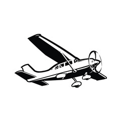 Small plane vector isolated. Light aircraft, plane aircraft vector art illustration. Plane monochrome silhouette icon isolated - obrazy, fototapety, plakaty