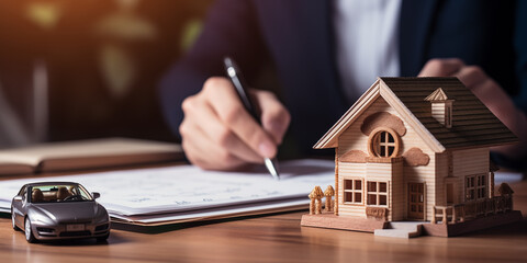 real estate, architectes house buying, mortgage credit documents contract signing - advertising asset illustration