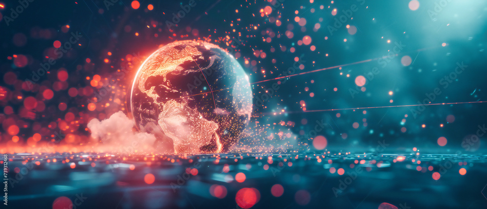 Poster earth from space, a global perspective where digital networks wrap around the planet, a symbol of co