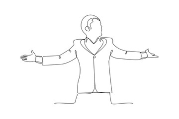 One continuous line drawing of man celebrate for achieving his dream. Teamwork concept single line draw design vector illustration. Dream come true. Achieving goals.