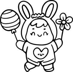 easter cute bunny child spring and summer flowers illustration