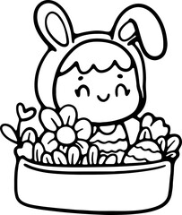 easter cute bunny child spring and summer flowers illustration