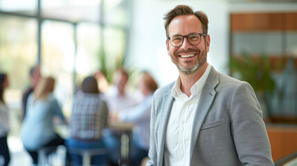 Fototapeta premium Leadership, business man boss and corporate director working with vision, success and motivation in company office. Portrait of senior executive ceo, happy professional entrepreneur and smile manager
